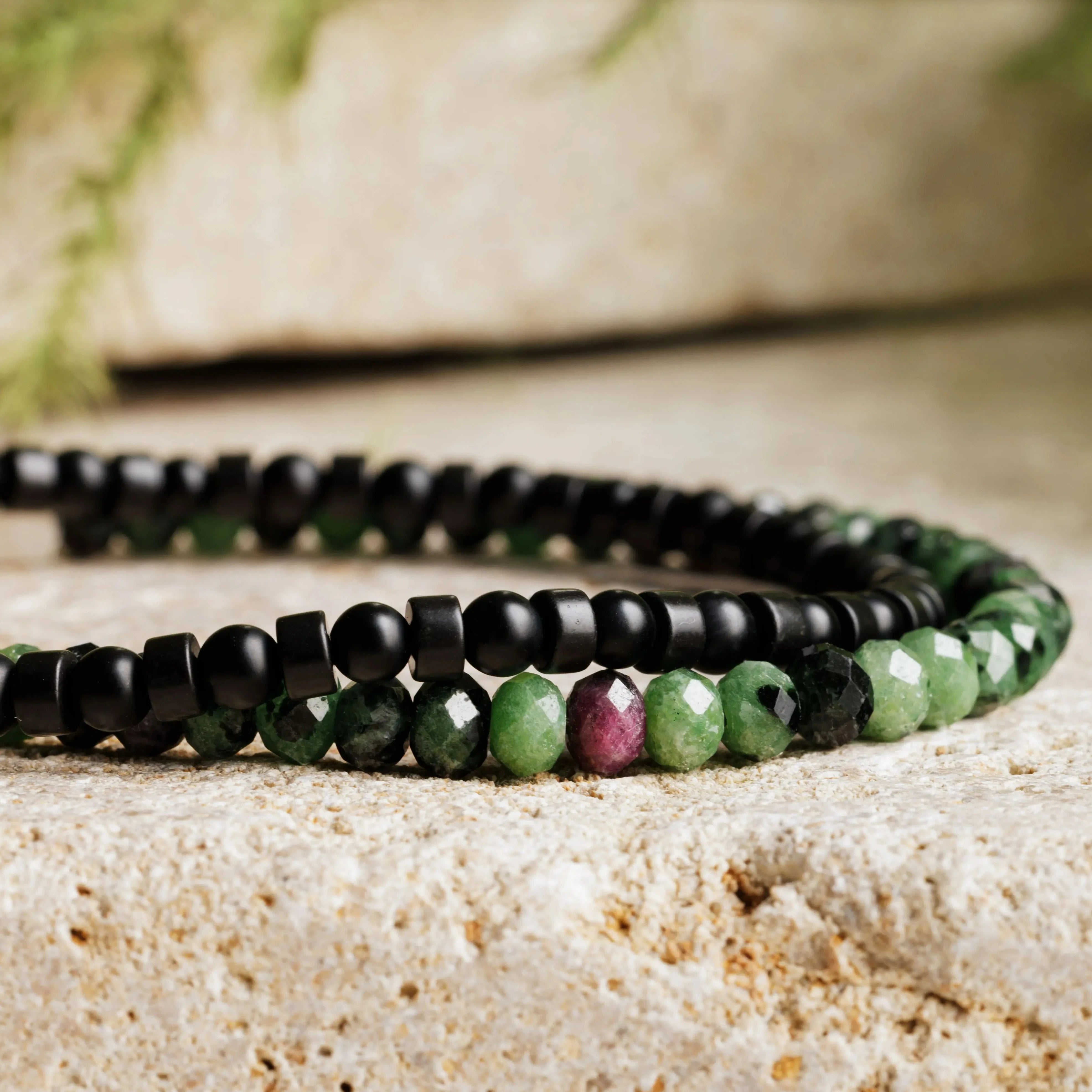 Ruby in Zoisite - Black Agate Pair