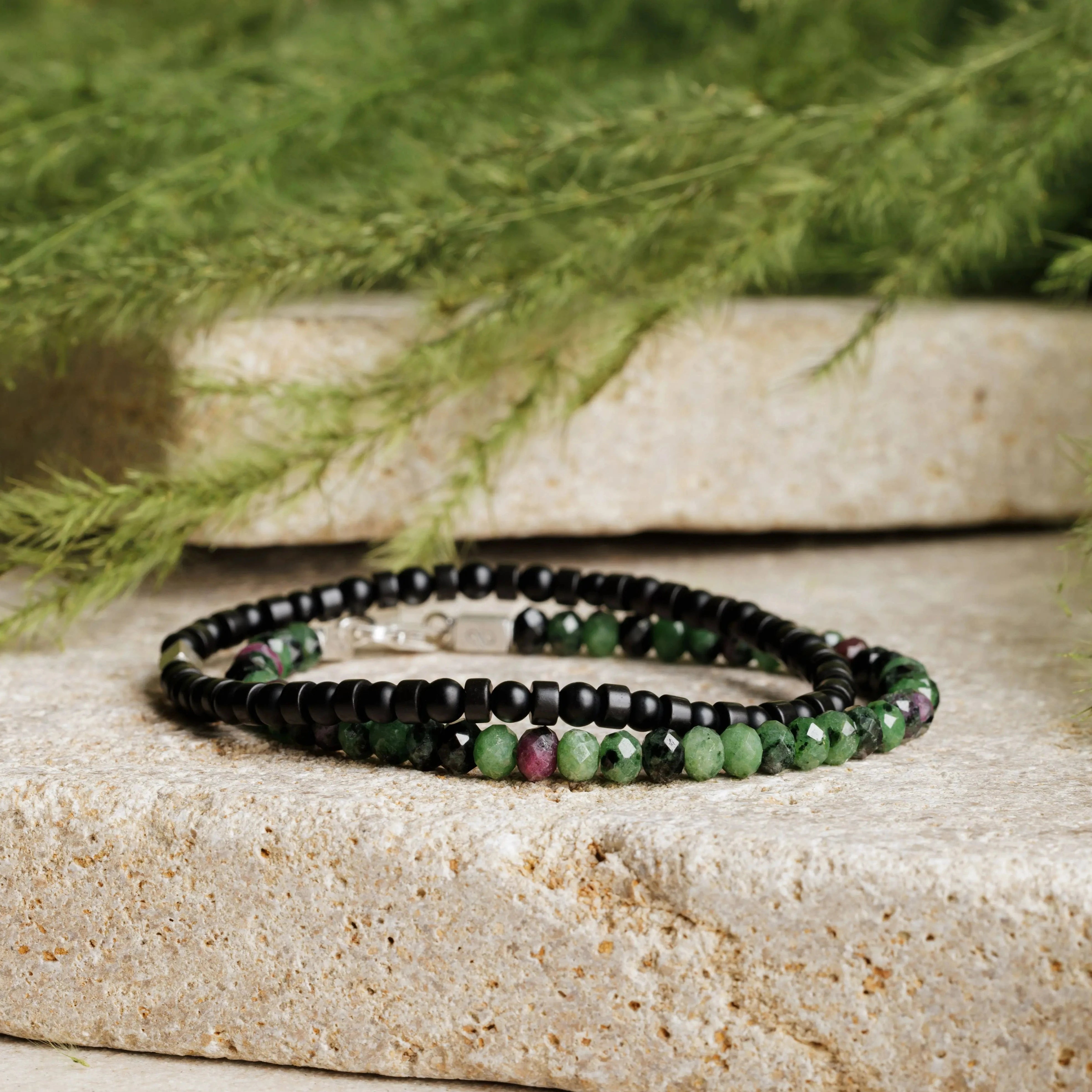 Ruby in Zoisite - Black Agate Pair