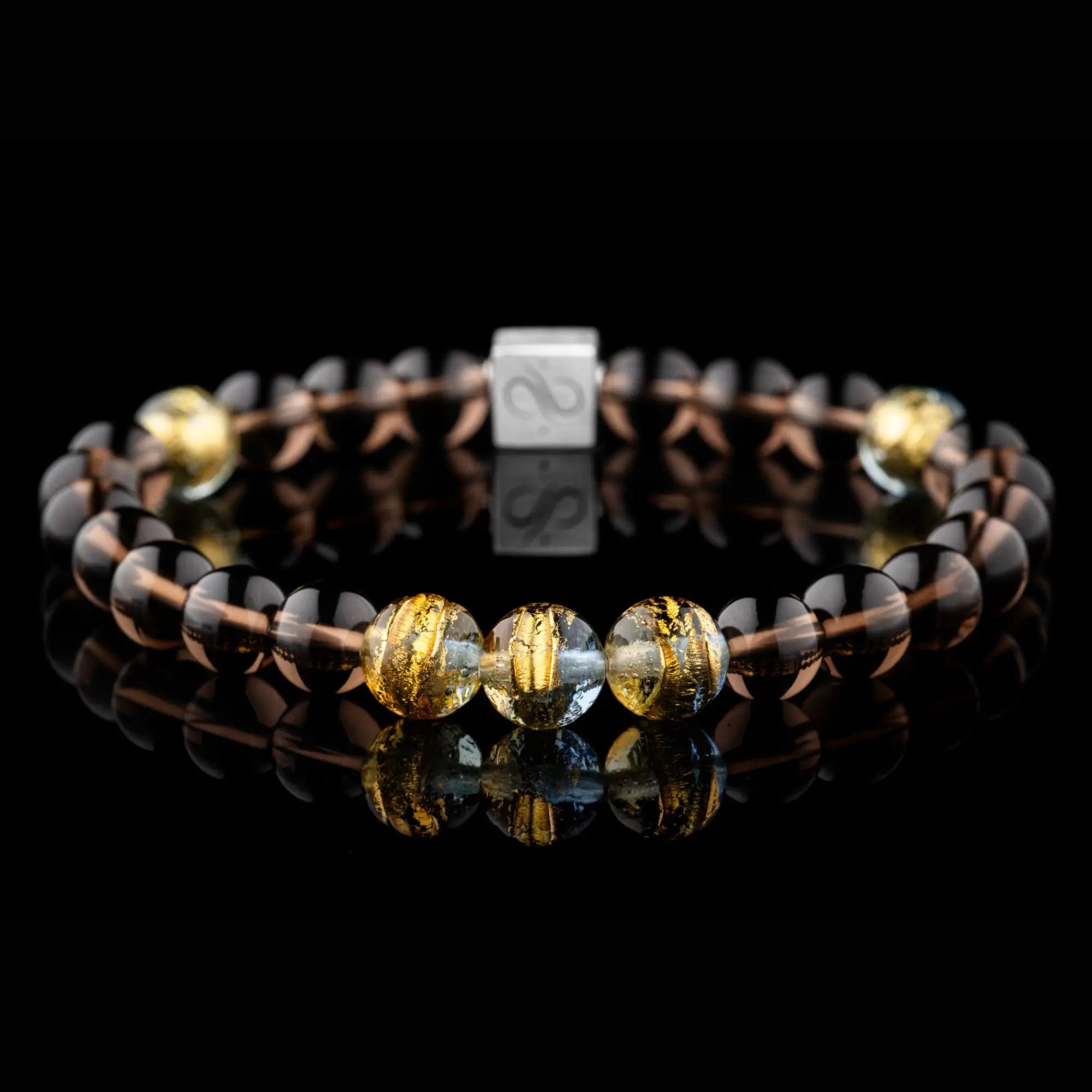 Smoky Quartz - Murano Gold Blue Bracelet VI (8mm)