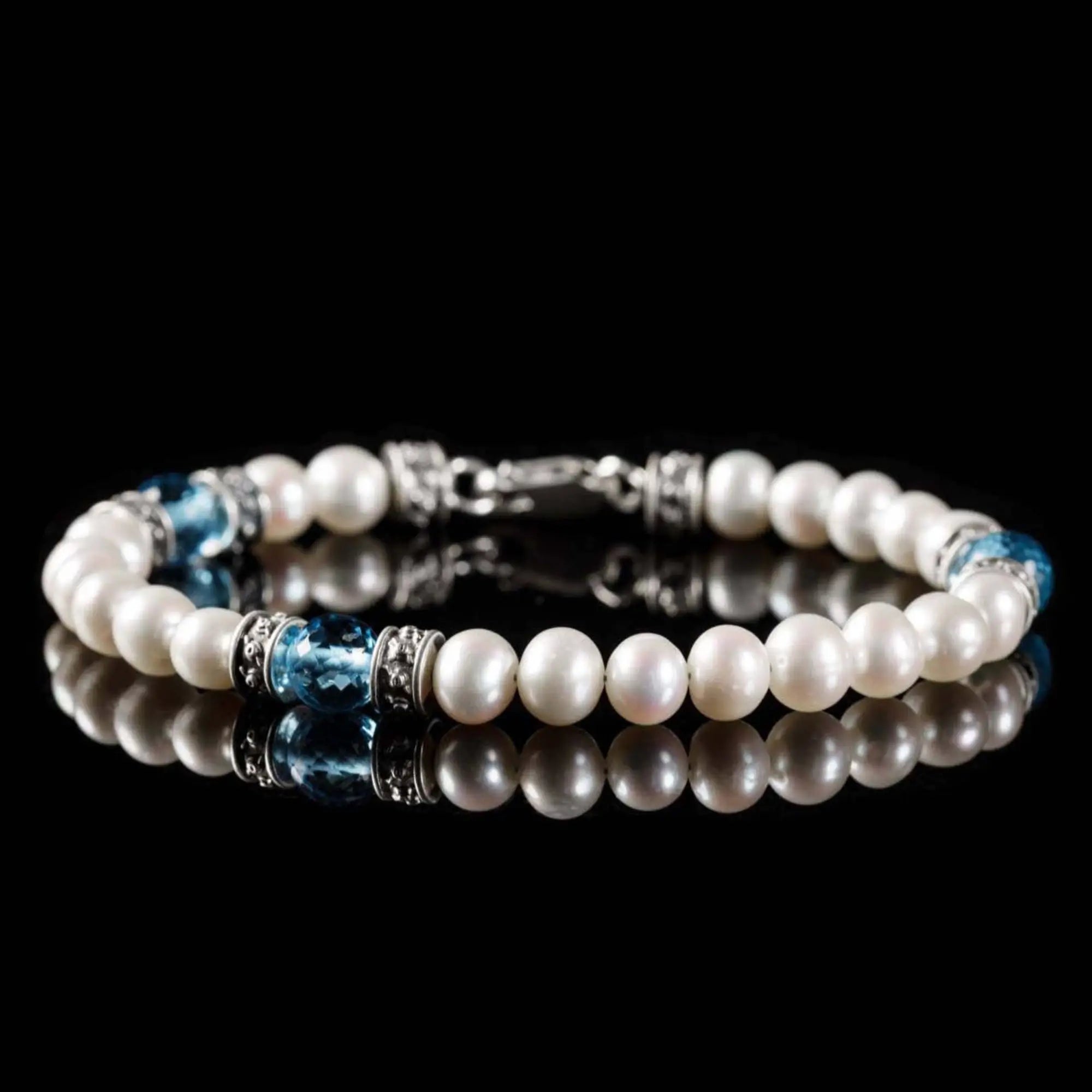 Swiss Blue Topaz - Pearl Bracelet VI (6 - 8mm)