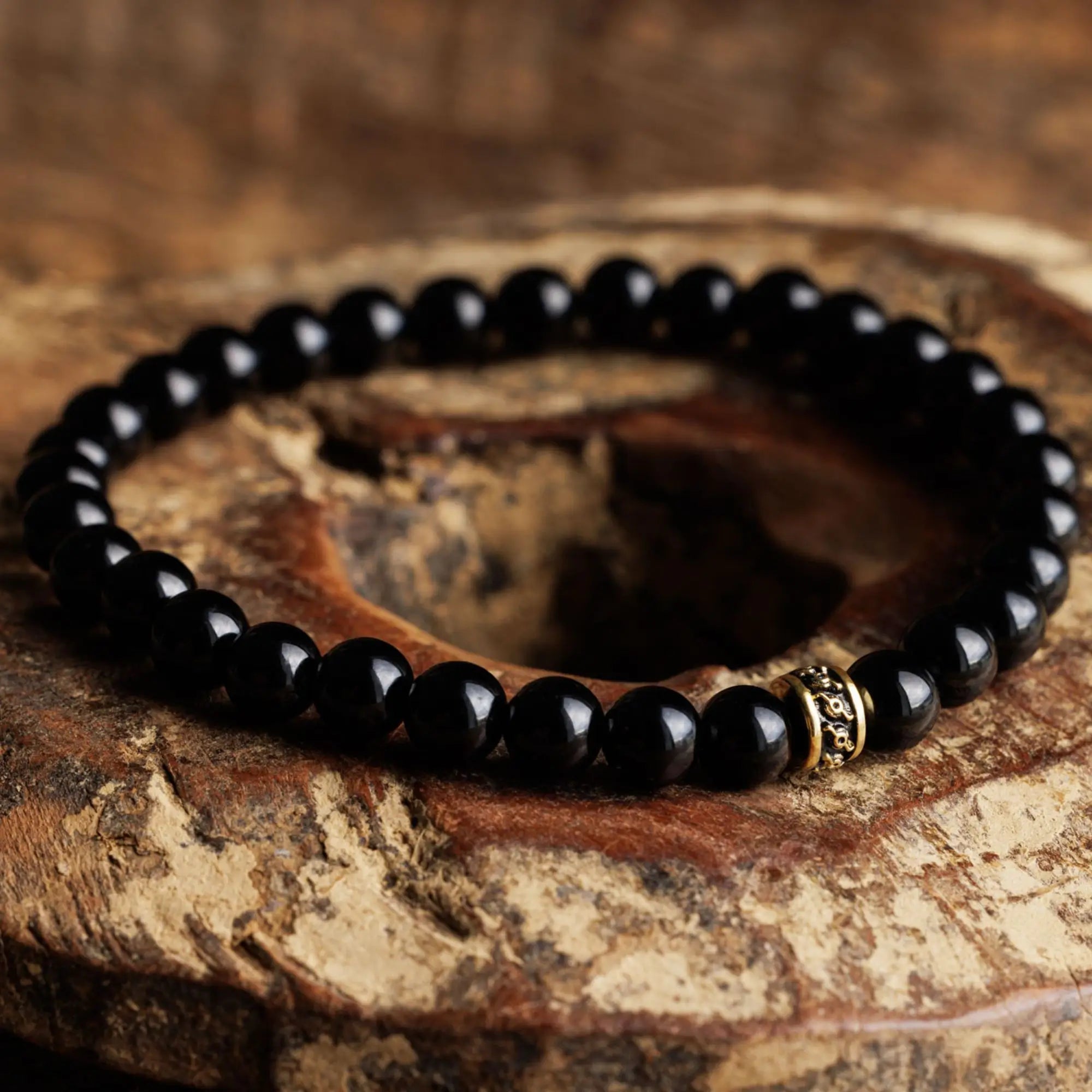 Black Tourmaline Gold Bracelet I (6mm)