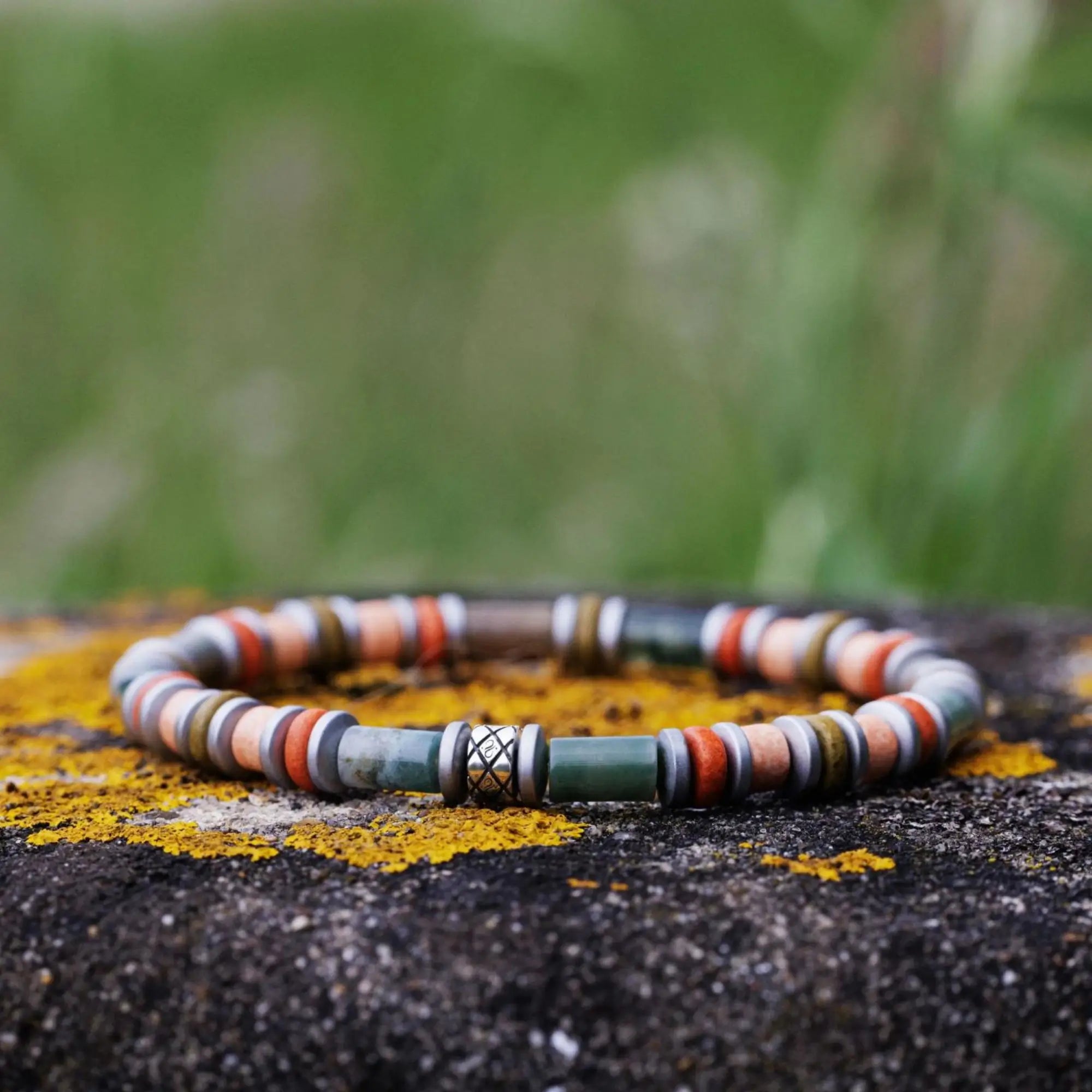 Green Agate - Green/Orange/Peach Bracelet I (6mm)